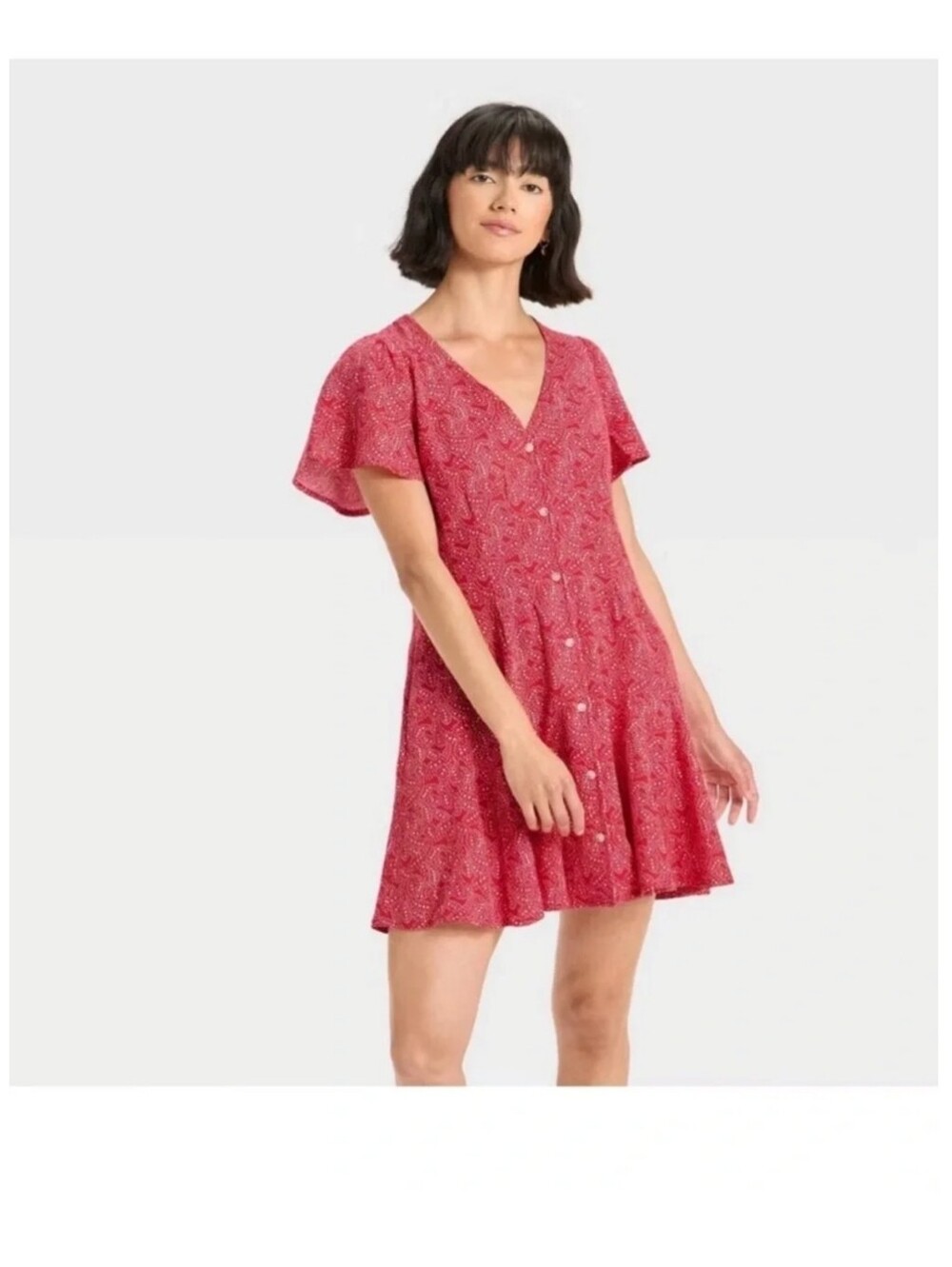 Universal Thread Pink V‑Neck Button Front Mini Dress